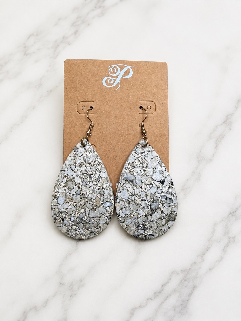 Plunder Cork Teardrop Mosaic Earrings NWT